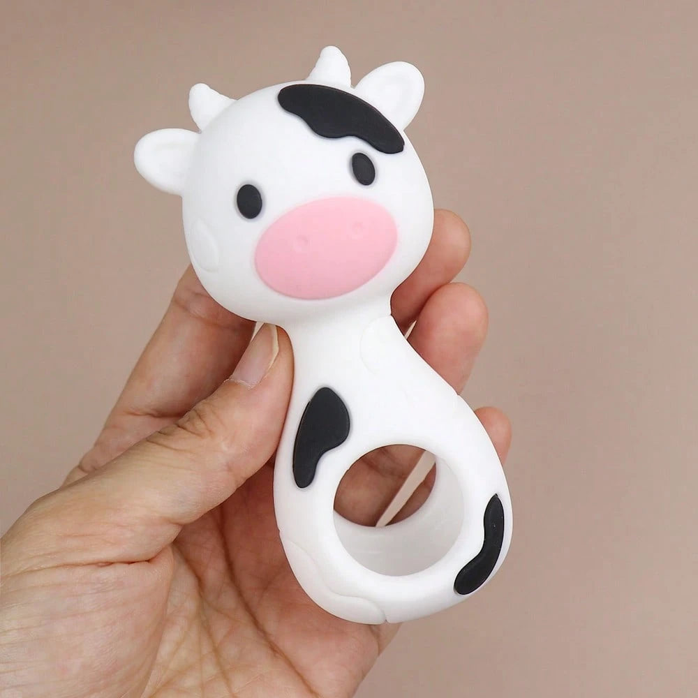 1pc Cow Silicone Rattle Toy, Maraca Shaker Toy, Christmas Halloween Thanksgiving Gift
