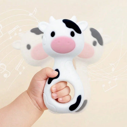 1pc Cow Silicone Rattle Toy, Maraca Shaker Toy, Christmas Halloween Thanksgiving Gift