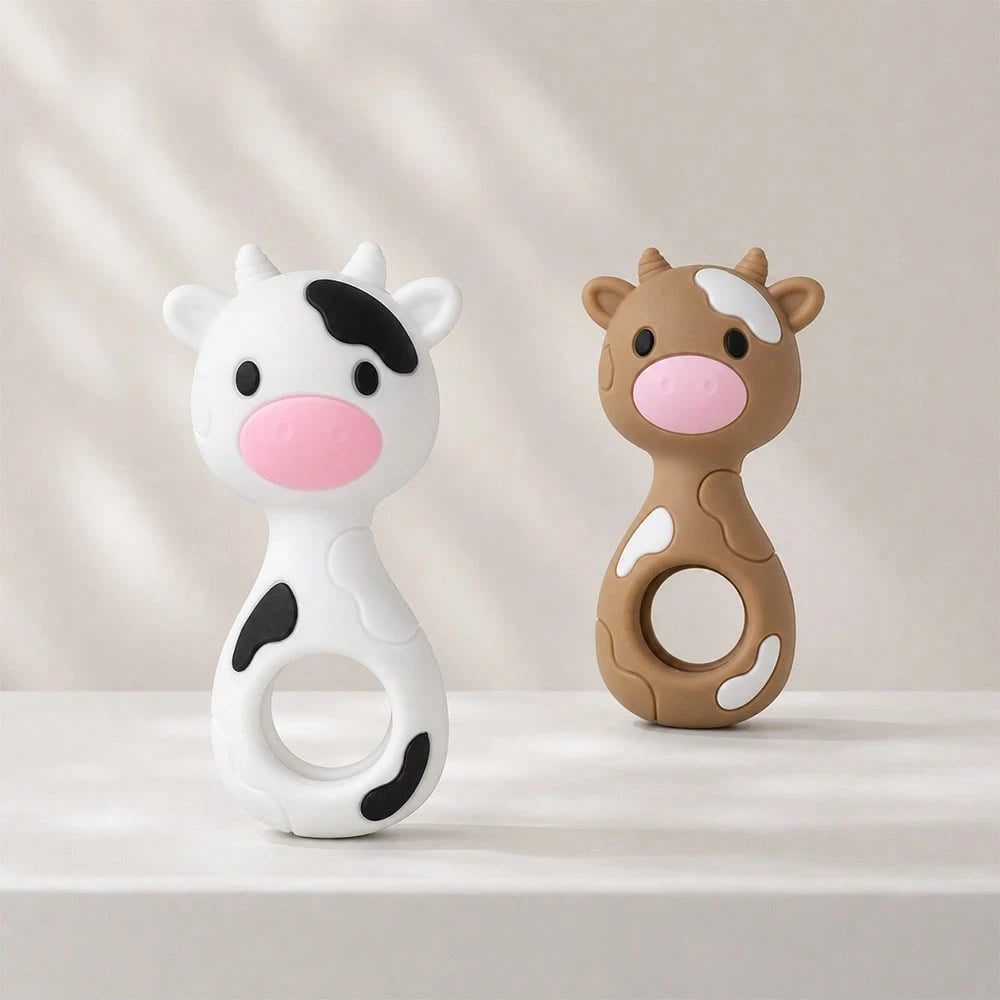 1pc Cow Silicone Rattle Toy, Maraca Shaker Toy, Christmas Halloween Thanksgiving Gift