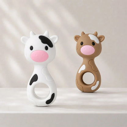 1pc Cow Silicone Rattle Toy, Maraca Shaker Toy, Christmas Halloween Thanksgiving Gift