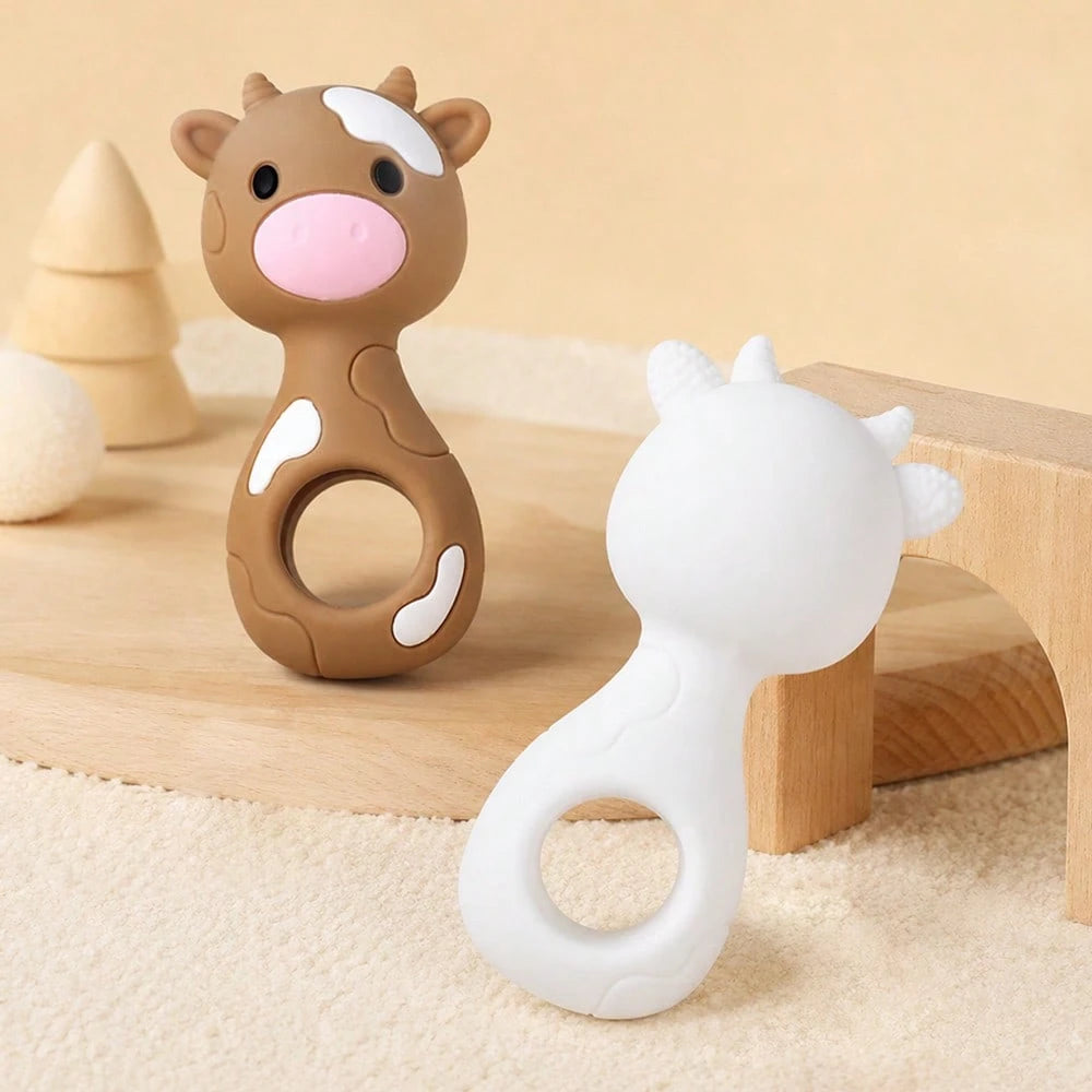 1pc Cow Silicone Rattle Toy, Maraca Shaker Toy, Christmas Halloween Thanksgiving Gift