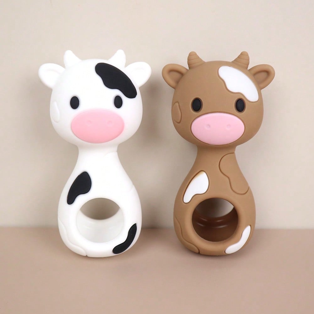 1pc Cow Silicone Rattle Toy, Maraca Shaker Toy, Christmas Halloween Thanksgiving Gift