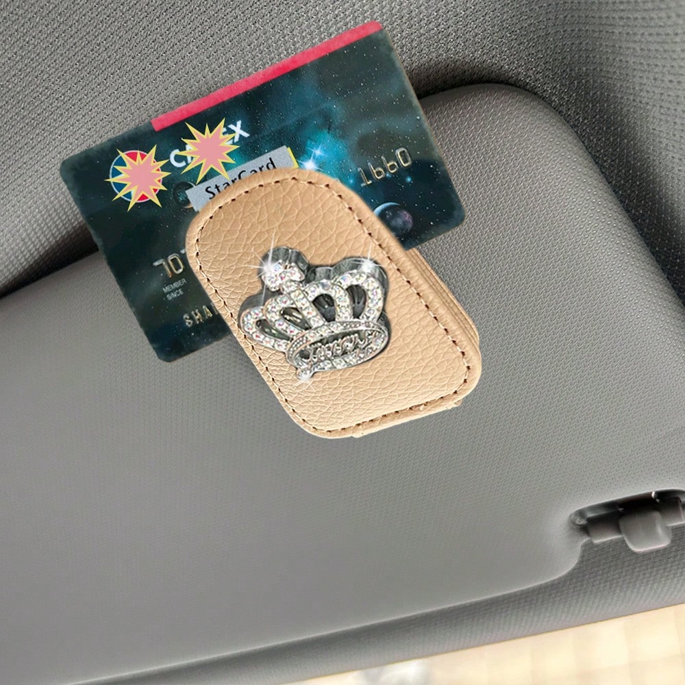 1pc Creative Crown Car Glasses Clip, Oil Card & Receipt Holder, Fashionable Car Sun Visor Clip, Women's Car Interior Accessory