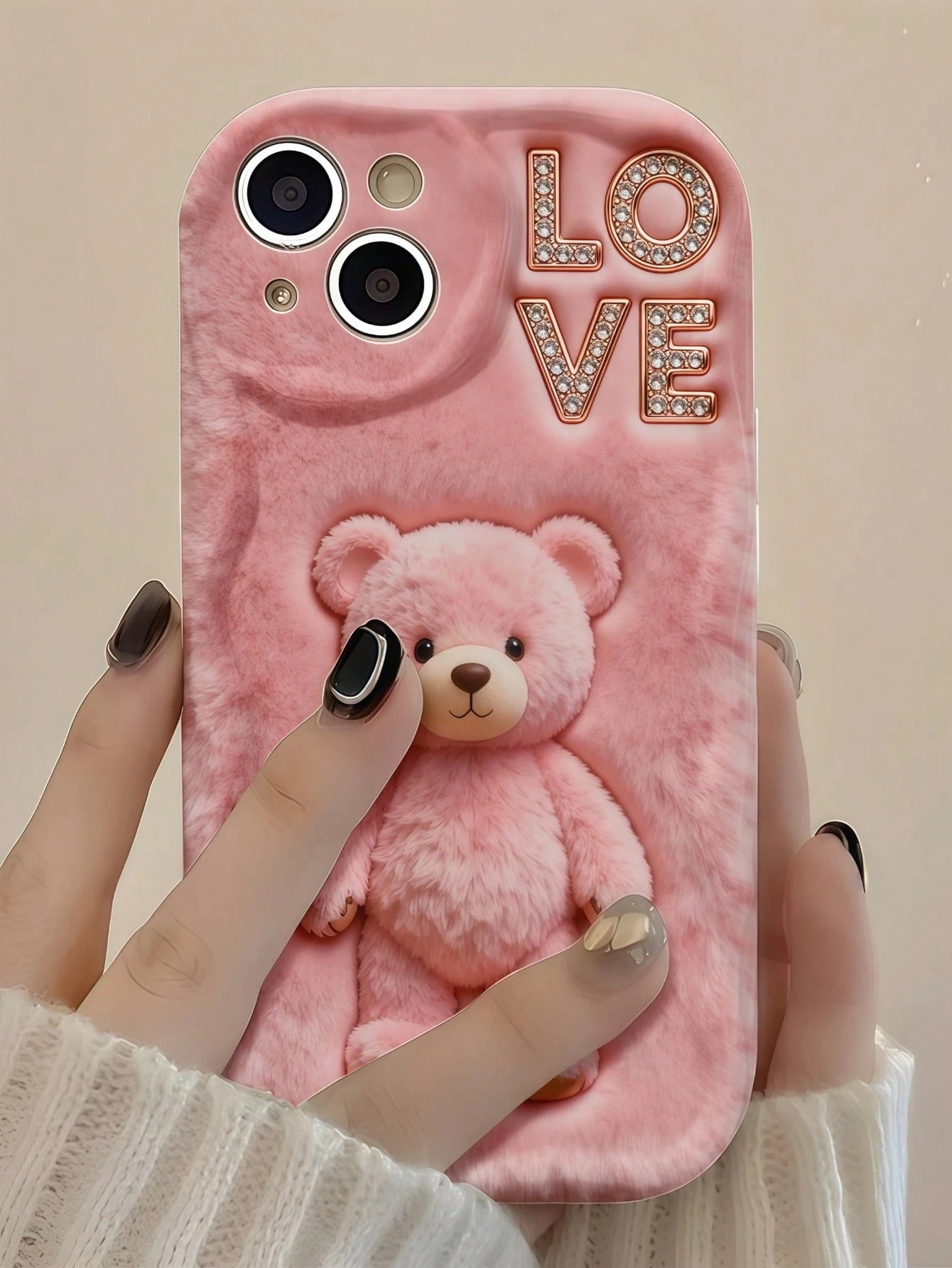 1pc Creative Pink Fluffy Love Cute Bear Wavy Shaped Screen Edge Protective Phone Case Compatible With Apple 7/8/X/XR/XSMAX/11/12/13/14/15/16/17 Pro Max, A14/A15/A16/A17/A04/A05/A06/A07/A54/A55/A56/A57