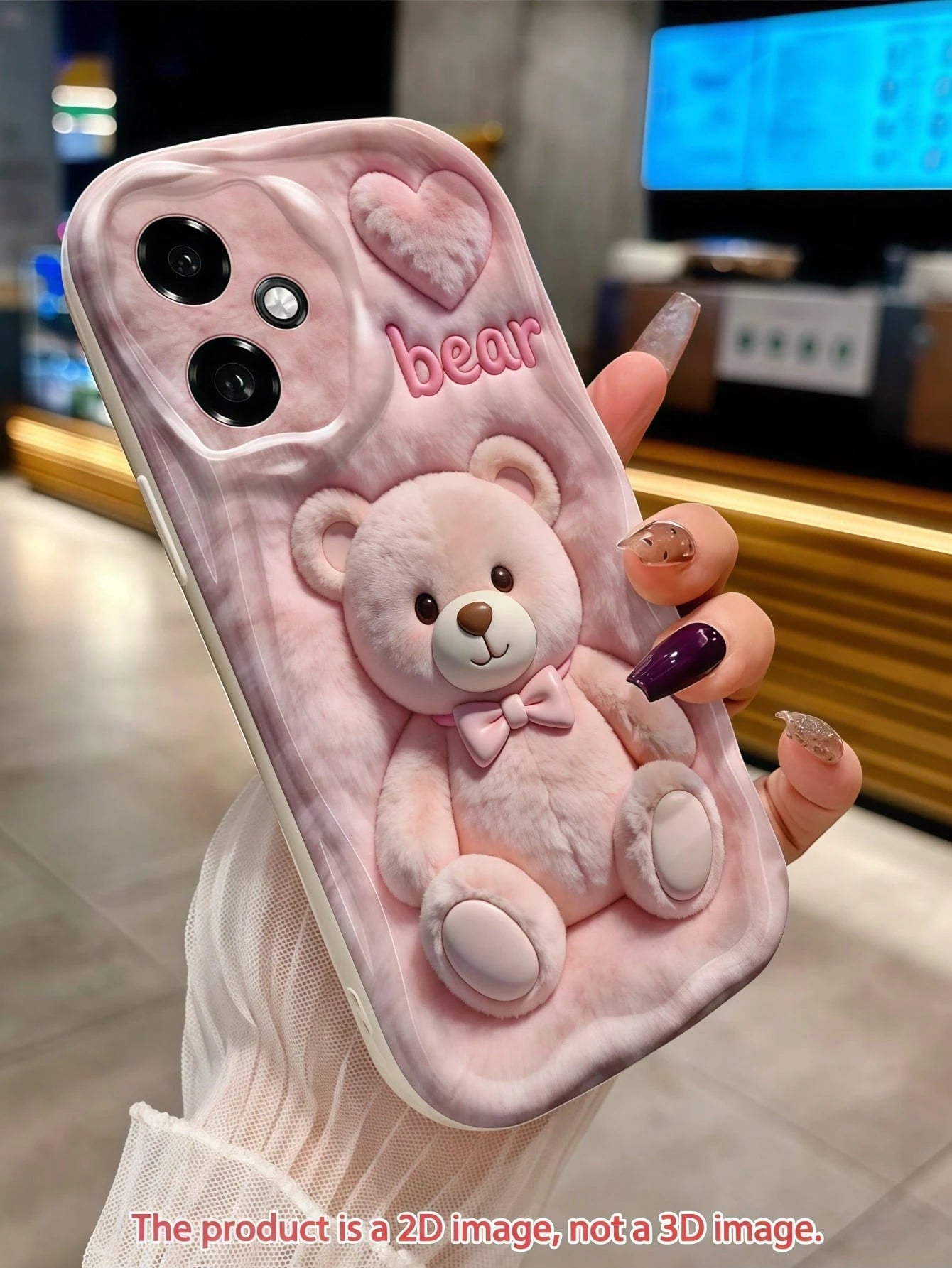 1pc Creative Pink Fluffy Love Cute Bear Wavy Shaped Screen Edge Protective Phone Case Compatible With Apple 7/8/X/XR/XSMAX/11/12/13/14/15/16/17 Pro Max, A14/A15/A16/A17/A04/A05/A06/A07/A54/A55/A56/A57