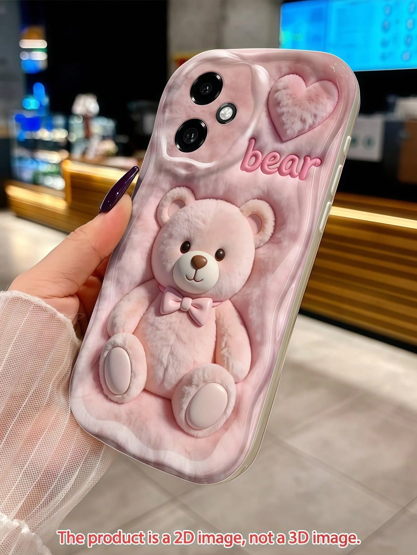 1pc Creative Pink Fluffy Love Cute Bear Wavy Shaped Screen Edge Protective Phone Case Compatible With Apple 7/8/X/XR/XSMAX/11/12/13/14/15/16/17 Pro Max, A14/A15/A16/A17/A04/A05/A06/A07/A54/A55/A56/A57