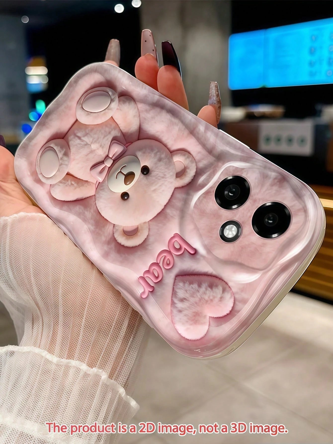 1pc Creative Pink Fluffy Love Cute Bear Wavy Shaped Screen Edge Protective Phone Case Compatible With Apple 7/8/X/XR/XSMAX/11/12/13/14/15/16/17 Pro Max, A14/A15/A16/A17/A04/A05/A06/A07/A54/A55/A56/A57
