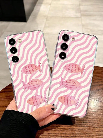 1pc Creative Striped Drinking Milk Tea Playful Monkey Transparent Soft Protective Case Compatible With Huawei Honor, Galaxy A04e/12/A13/A14/A34/A50/A52/A53/A54/S21/S22/S23/S24/S25/S25Ultra/S25FE/S26/S