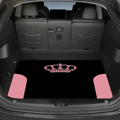 1pc Crystal Velvet Car Trunk Mat- Pink Crown Print Design, Anti-Slip, Keeps Your Vehicle Clean And Tidy, Protection For SUV And Sedan, SUV Cargo Mat| Vibrant Rose Design| Anti-Slip Surface, Car Mat