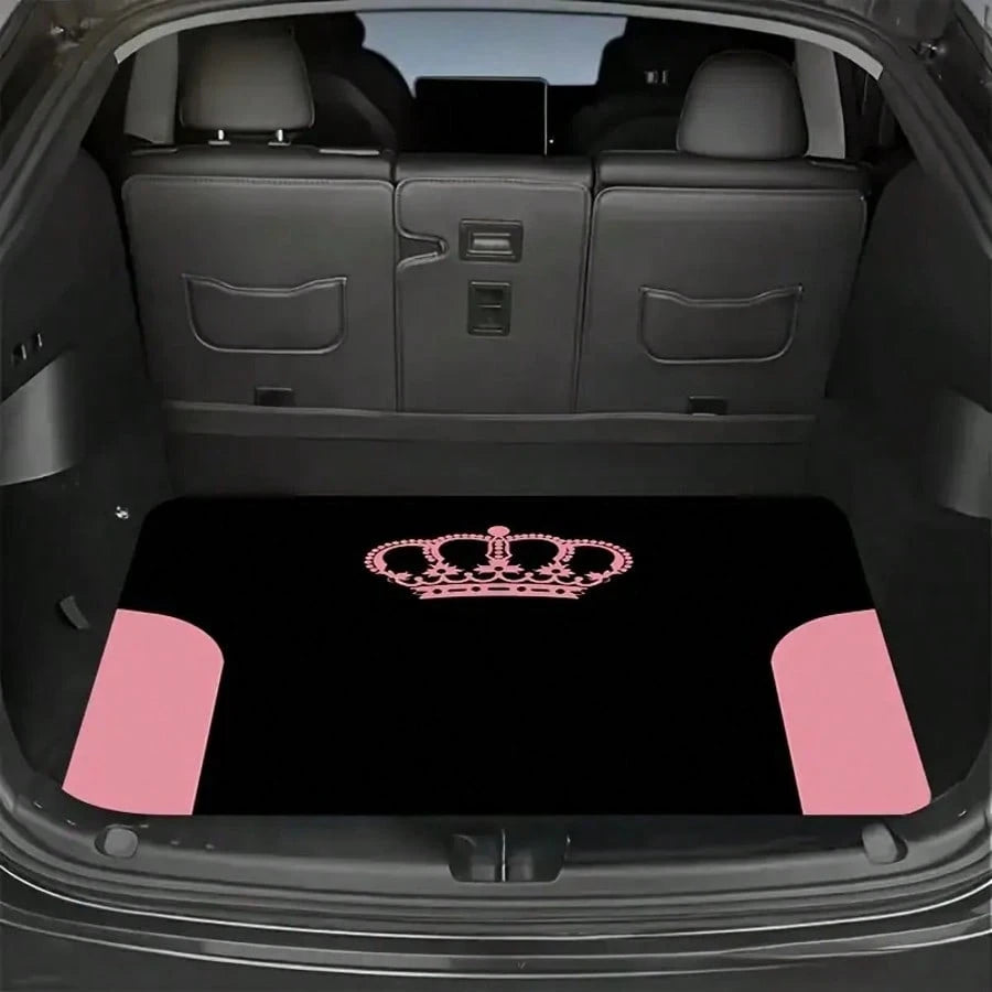 1pc Crystal Velvet Car Trunk Mat- Pink Crown Print Design, Anti-Slip, Keeps Your Vehicle Clean And Tidy, Protection For SUV And Sedan, SUV Cargo Mat| Vibrant Rose Design| Anti-Slip Surface, Car Mat