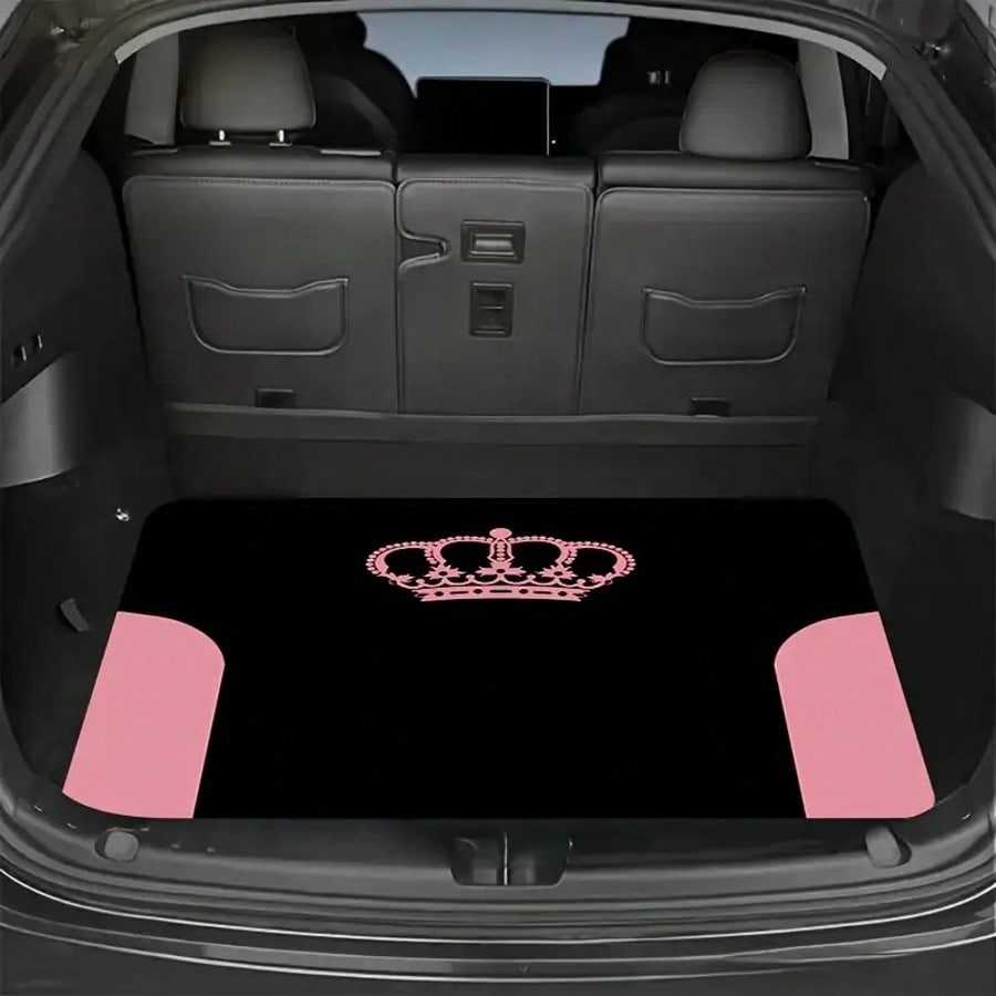 1pc Crystal Velvet Car Trunk Mat- Pink Crown Print Design, Anti-Slip, Keeps Your Vehicle Clean And Tidy, Protection For SUV And Sedan, SUV Cargo Mat| Vibrant Rose Design| Anti-Slip Surface, Car Mat