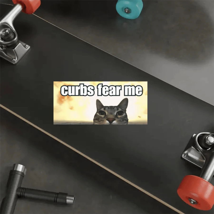 1PC "Curbs Fear Me" Funny Cat Meme Sticker, 7-Inch Waterproof Durable Vinyl Bumper Sticker For Cars, A & Aesthetic Decal For Laptop, Skateboard, Luggage, Motorcycle Window, Creative Gag Gift For New D