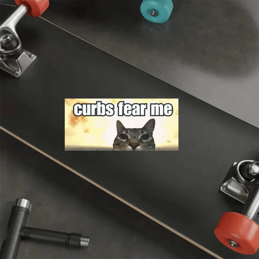 1PC "Curbs Fear Me" Funny Cat Meme Sticker, 7-Inch Waterproof Durable Vinyl Bumper Sticker For Cars, A & Aesthetic Decal For Laptop, Skateboard, Luggage, Motorcycle Window, Creative Gag Gift For New D