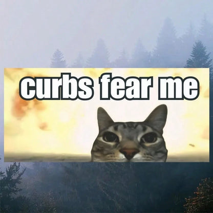 1PC "Curbs Fear Me" Funny Cat Meme Sticker, 7-Inch Waterproof Durable Vinyl Bumper Sticker For Cars, A & Aesthetic Decal For Laptop, Skateboard, Luggage, Motorcycle Window, Creative Gag Gift For New D