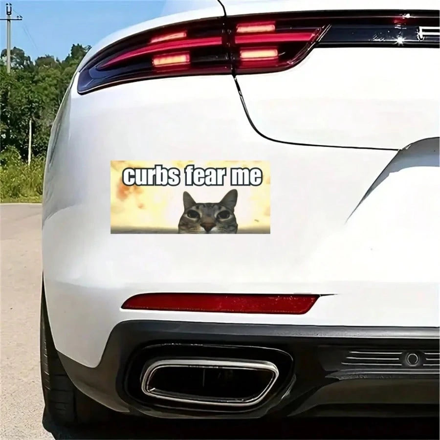 1PC "Curbs Fear Me" Funny Cat Meme Sticker, 7-Inch Waterproof Durable Vinyl Bumper Sticker For Cars, A & Aesthetic Decal For Laptop, Skateboard, Luggage, Motorcycle Window, Creative Gag Gift For New D