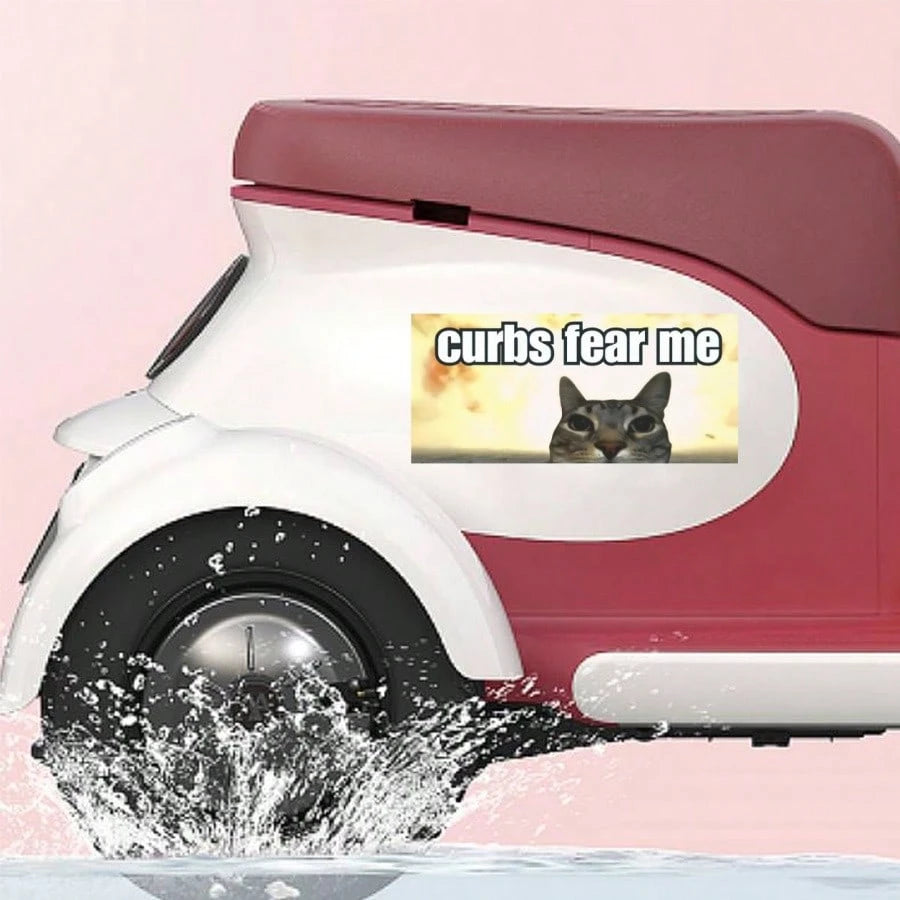 1PC "Curbs Fear Me" Funny Cat Meme Sticker, 7-Inch Waterproof Durable Vinyl Bumper Sticker For Cars, A & Aesthetic Decal For Laptop, Skateboard, Luggage, Motorcycle Window, Creative Gag Gift For New D
