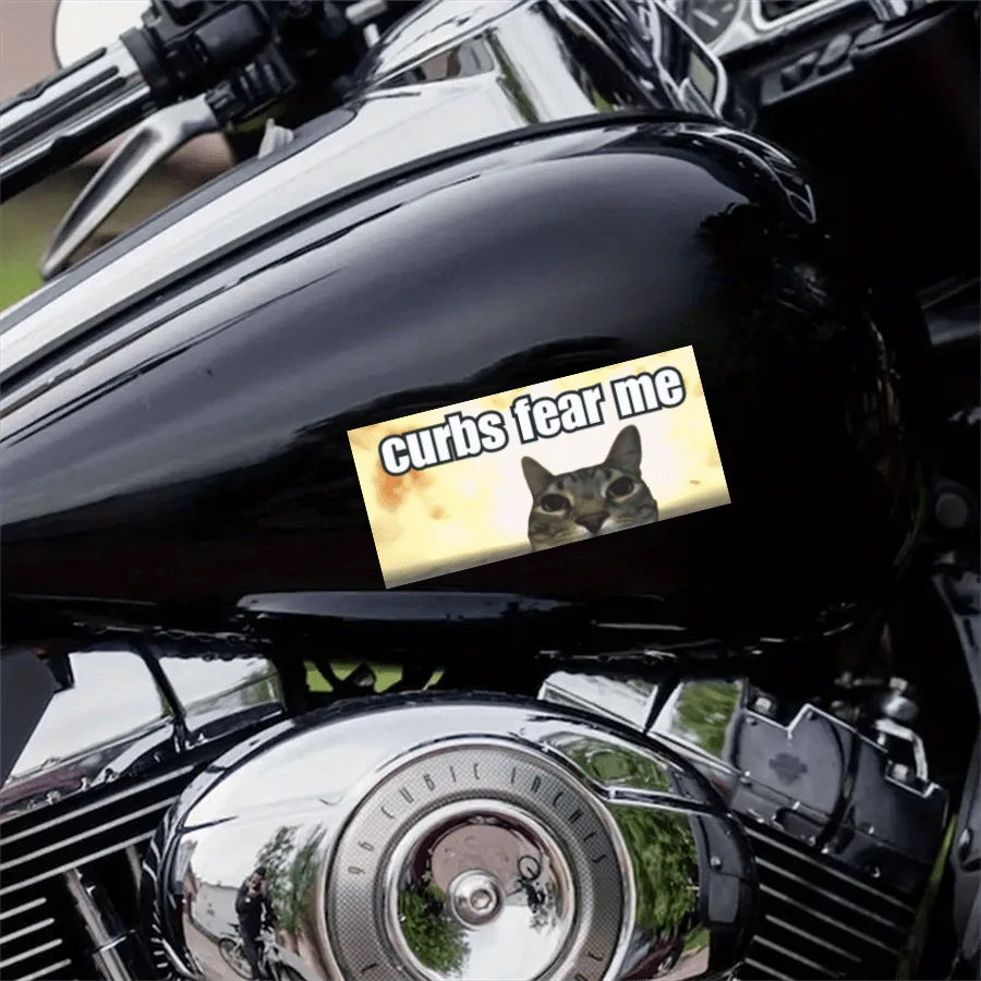 1PC "Curbs Fear Me" Funny Cat Meme Sticker, 7-Inch Waterproof Durable Vinyl Bumper Sticker For Cars, A & Aesthetic Decal For Laptop, Skateboard, Luggage, Motorcycle Window, Creative Gag Gift For New D
