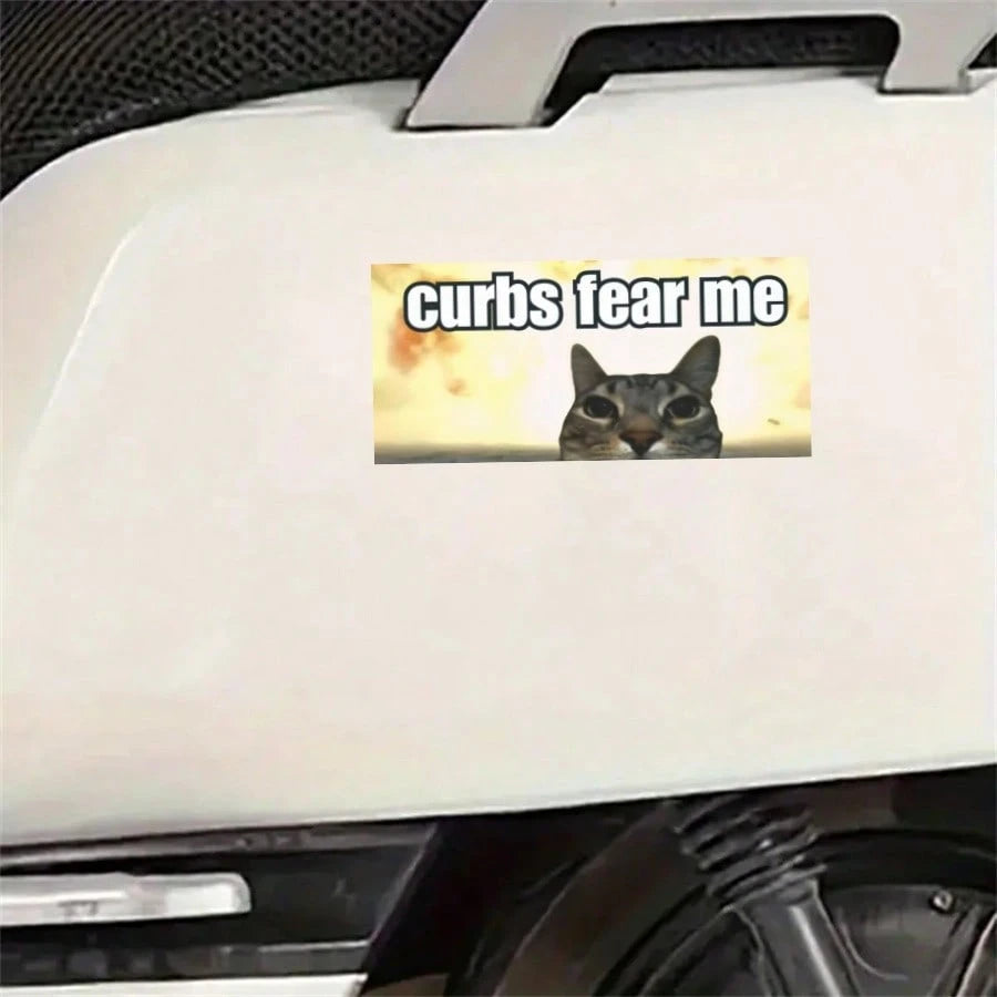 1PC "Curbs Fear Me" Funny Cat Meme Sticker, 7-Inch Waterproof Durable Vinyl Bumper Sticker For Cars, A & Aesthetic Decal For Laptop, Skateboard, Luggage, Motorcycle Window, Creative Gag Gift For New D