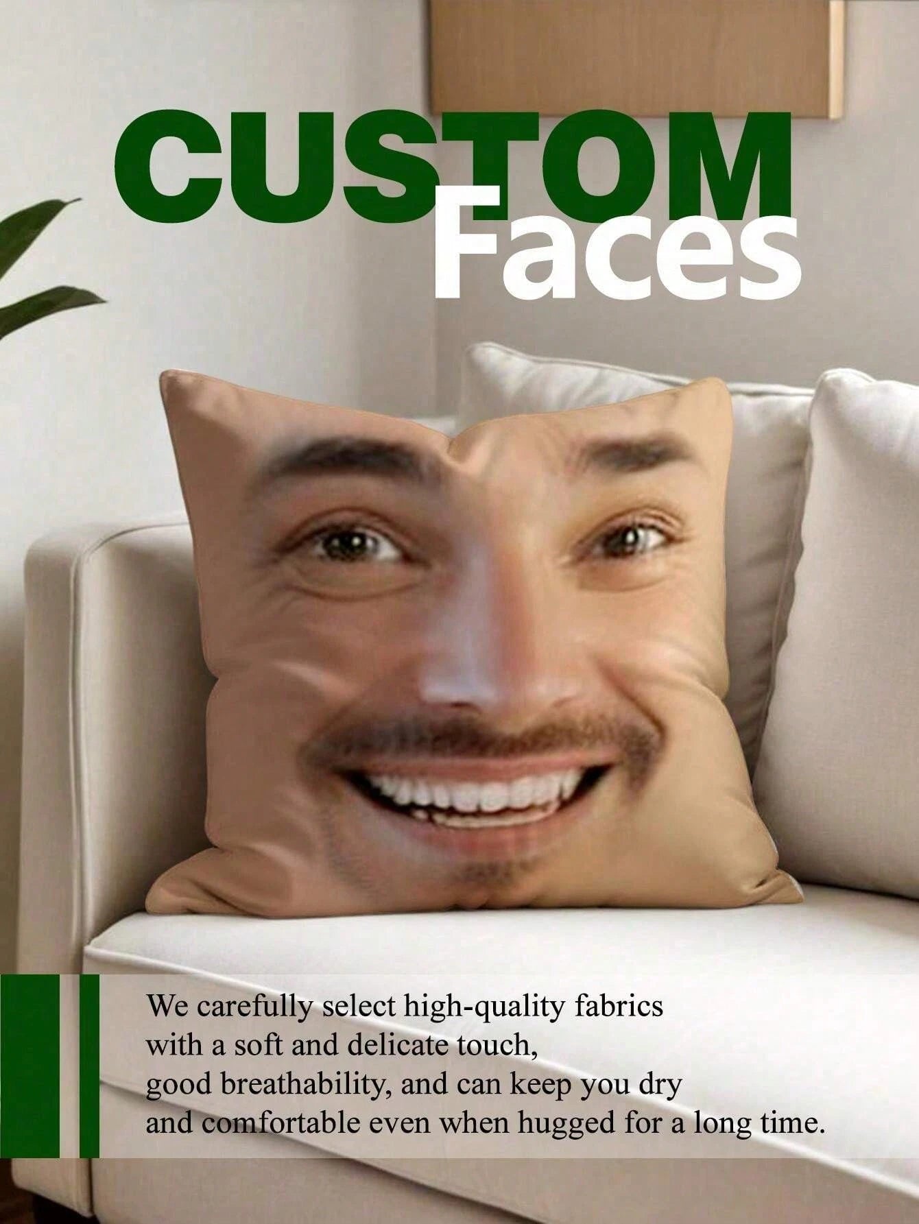 1pc Custom Funny Face Plush Photo Print Pillow Cover For Couple, Pet, Home Decor, All Seasons Washable, Birthday Gift