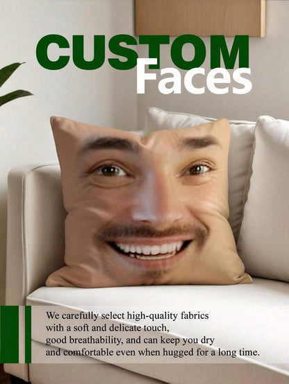 1pc Custom Funny Face Plush Photo Print Pillow Cover For Couple, Pet, Home Decor, All Seasons Washable, Birthday Gift