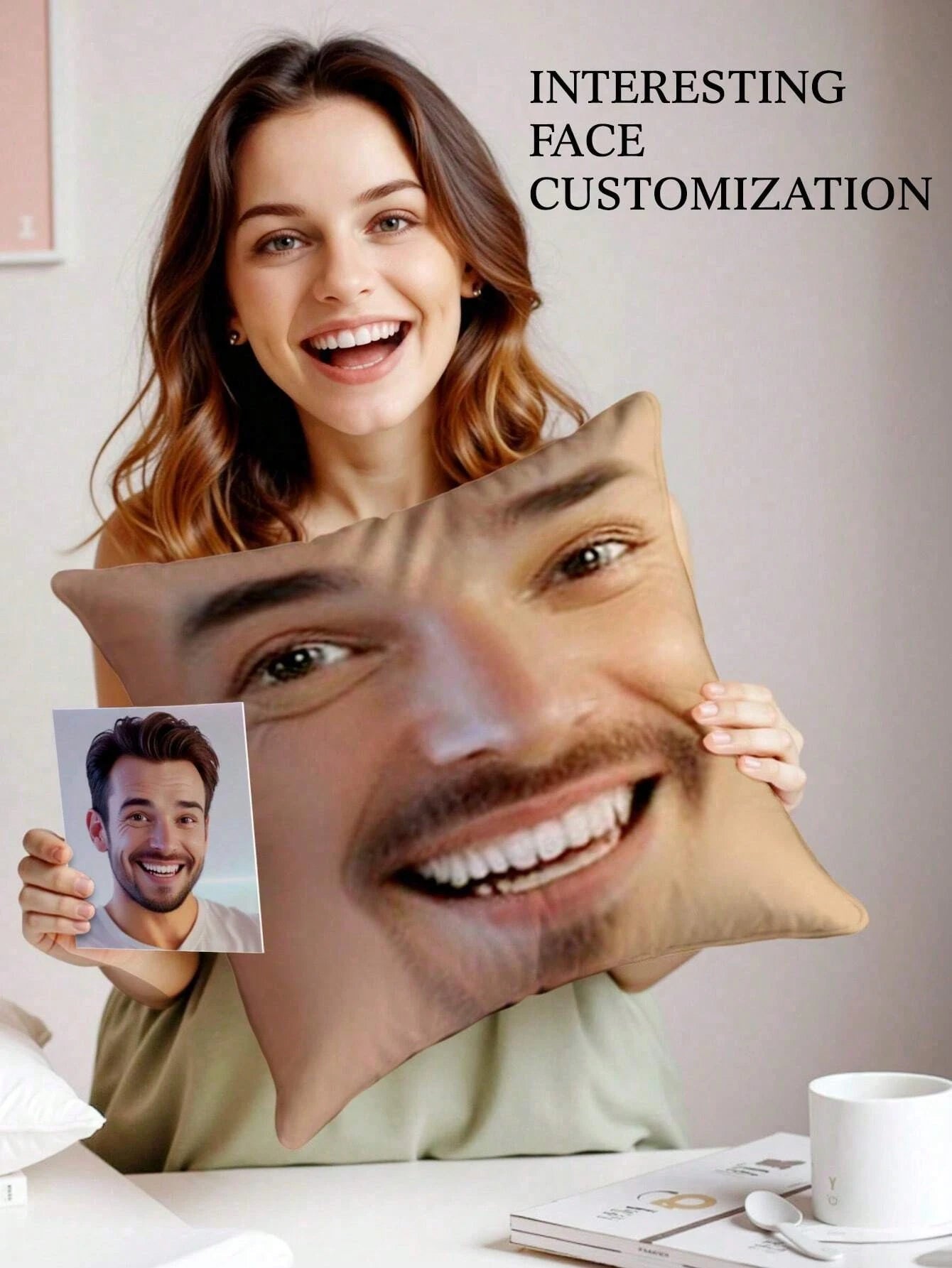 1pc Custom Funny Face Plush Photo Print Pillow Cover For Couple, Pet, Home Decor, All Seasons Washable, Birthday Gift