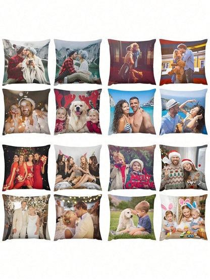 1pc Custom Funny Face Plush Photo Print Pillow Cover For Couple, Pet, Home Decor, All Seasons Washable, Birthday Gift