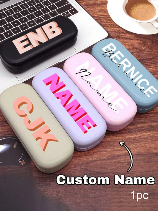 1pc Custom Name PU Leather Glasses Case, Personalized Hard Shell Eyeglass Case, 16.3x6.5cm, Multiple Colors, School Teacher Gifts, Protective Cases