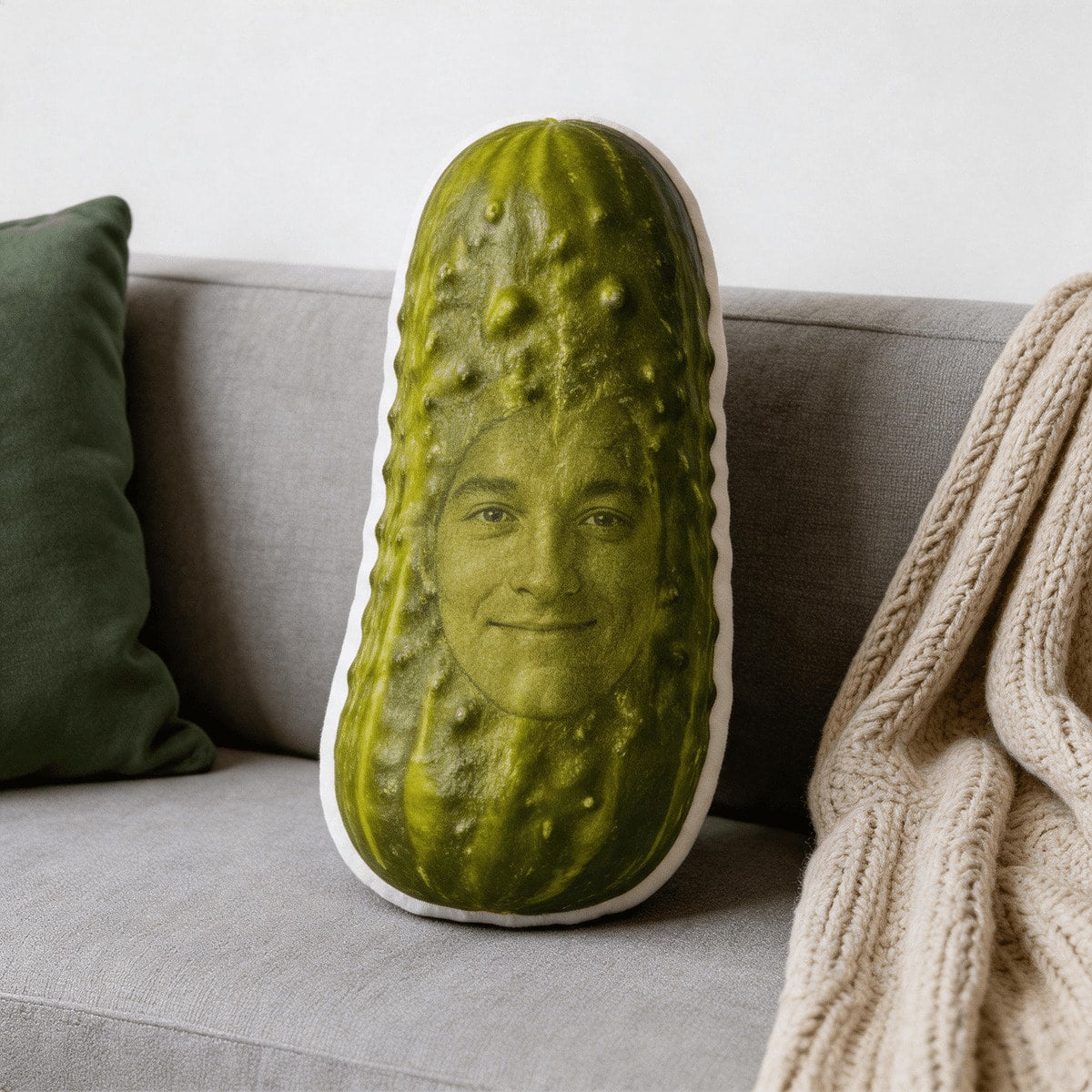 1pc Custom Personalized Photo Face Pillow, Pickle Shaped Decorative Cushion With Double-Sided Printing, Accent Pillow For Sofa & Bedroom, Unique Gift For Adults & Friends, Perfect For Birthday Gift