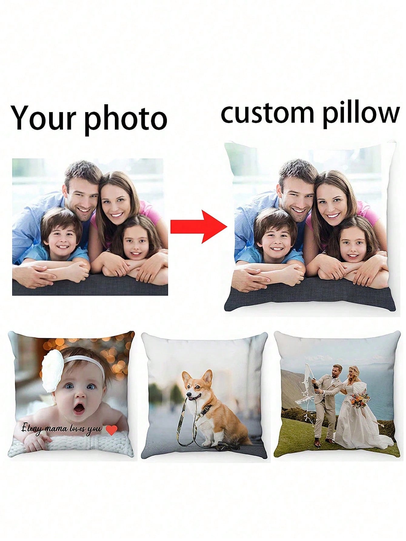 1pc Custom Photo Printed Pillowcase, Personalized Single-Sided Pillow Cover For Pet, Friends. Perfect For Wedding, Mother's Day, Gifts For Him Her, Housewarming, Bedroom/Living Room, Aesthetic Room De