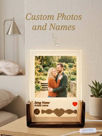 1pc Custom Photo & Song LED Music Night Light With Wooden Base,Personalized Acrylic Plaque Gift For Decor Couples,Valentines,Anniversary, Christmas,Housewarming,Birthdays,Weddings,Mother's Day,Father'