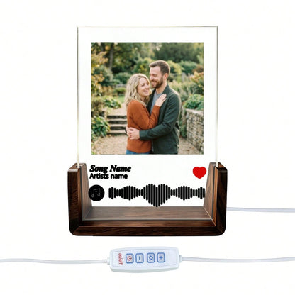 1pc Custom Photo & Song LED Music Night Light With Wooden Base,Personalized Acrylic Plaque Gift For Decor Couples,Valentines,Anniversary, Christmas,Housewarming,Birthdays,Weddings,Mother's Day,Father'