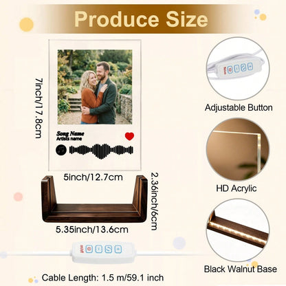 1pc Custom Photo & Song LED Music Night Light With Wooden Base,Personalized Acrylic Plaque Gift For Decor Couples,Valentines,Anniversary, Christmas,Housewarming,Birthdays,Weddings,Mother's Day,Father'