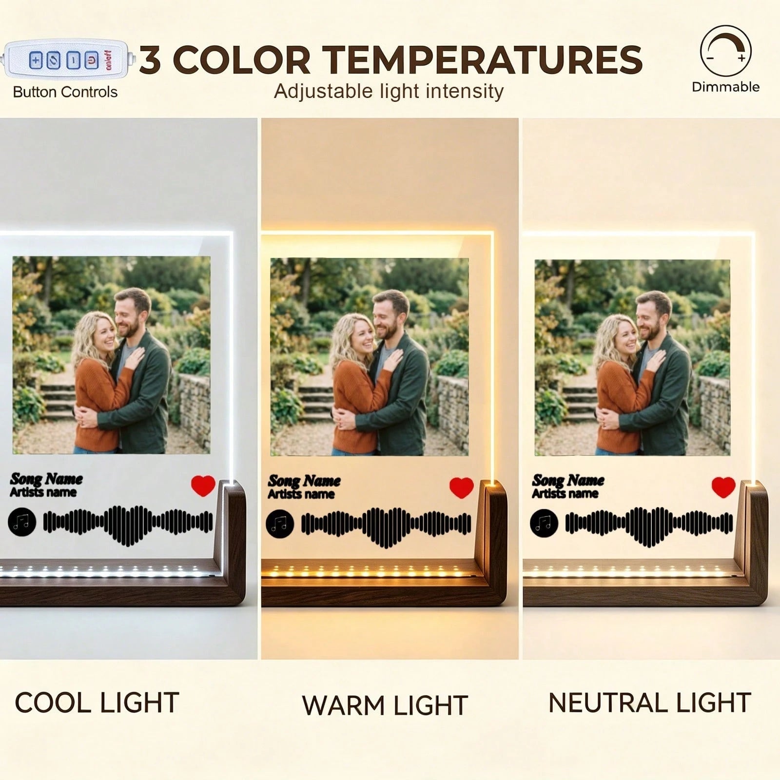 1pc Custom Photo & Song LED Music Night Light With Wooden Base,Personalized Acrylic Plaque Gift For Decor Couples,Valentines,Anniversary, Christmas,Housewarming,Birthdays,Weddings,Mother's Day,Father'