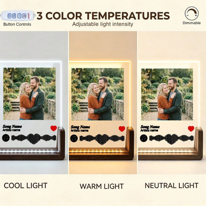 1pc Custom Photo & Song LED Music Night Light With Wooden Base,Personalized Acrylic Plaque Gift For Decor Couples,Valentines,Anniversary, Christmas,Housewarming,Birthdays,Weddings,Mother's Day,Father'