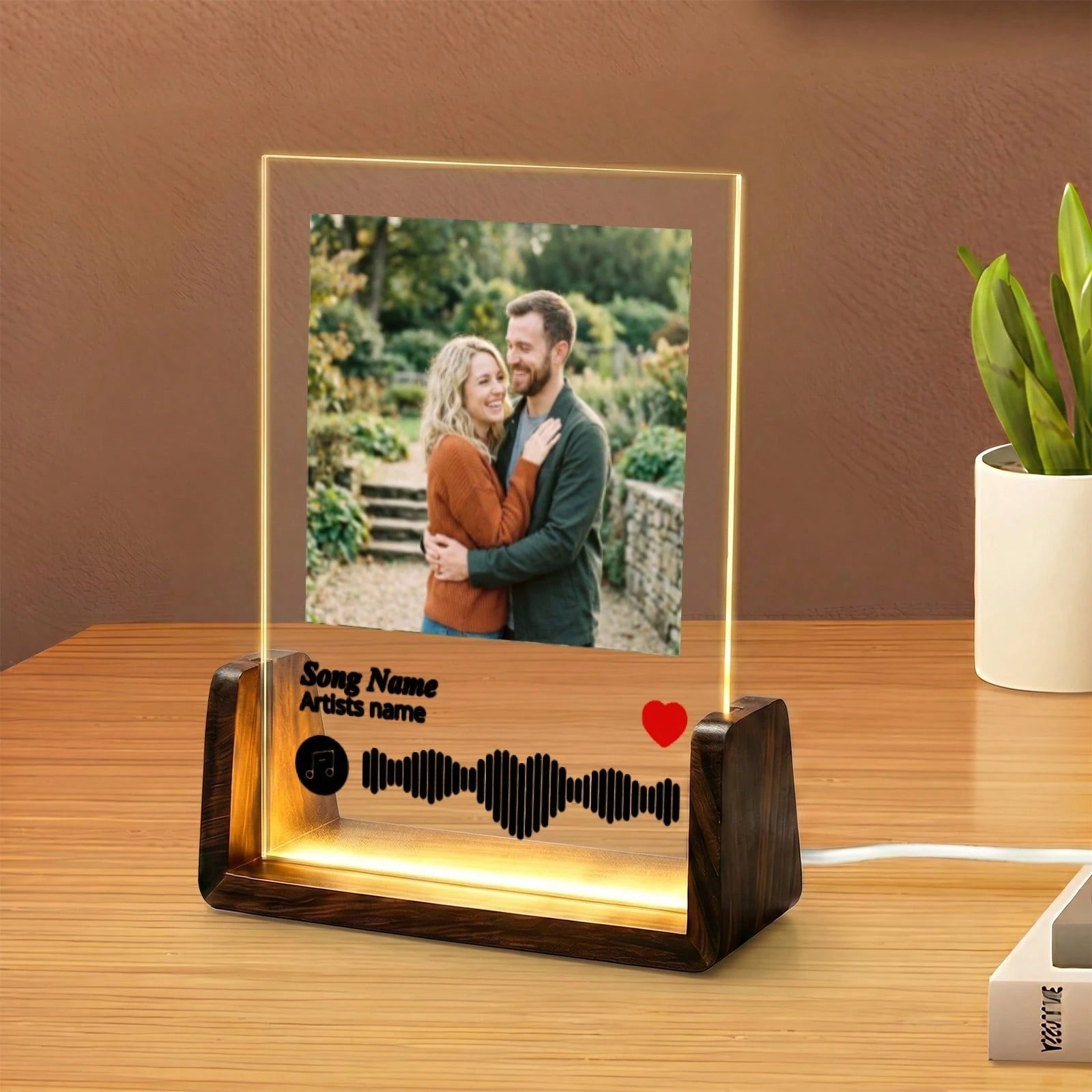1pc Custom Photo & Song LED Music Night Light With Wooden Base,Personalized Acrylic Plaque Gift For Decor Couples,Valentines,Anniversary, Christmas,Housewarming,Birthdays,Weddings,Mother's Day,Father'
