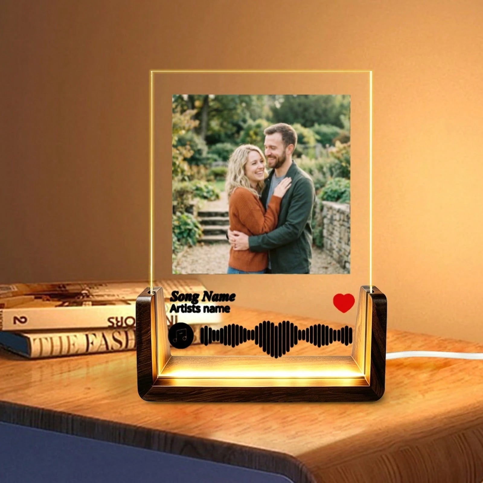 1pc Custom Photo & Song LED Music Night Light With Wooden Base,Personalized Acrylic Plaque Gift For Decor Couples,Valentines,Anniversary, Christmas,Housewarming,Birthdays,Weddings,Mother's Day,Father'