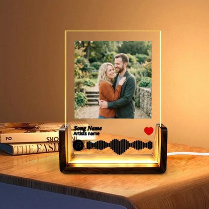 1pc Custom Photo & Song LED Music Night Light With Wooden Base,Personalized Acrylic Plaque Gift For Decor Couples,Valentines,Anniversary, Christmas,Housewarming,Birthdays,Weddings,Mother's Day,Father'