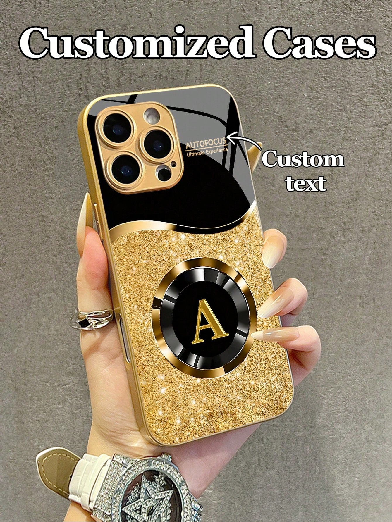 1pc Customizable 26 Letters & Name Design With Blue Rhinestone Heart Pattern Tempered Glass Phone Case, Compatible With Iphone 17 Air/16 ProMax/15 Pro/14 Plus/13 Pro/12 Pro Max/11/Xs Max/8/7/6 Plus, S