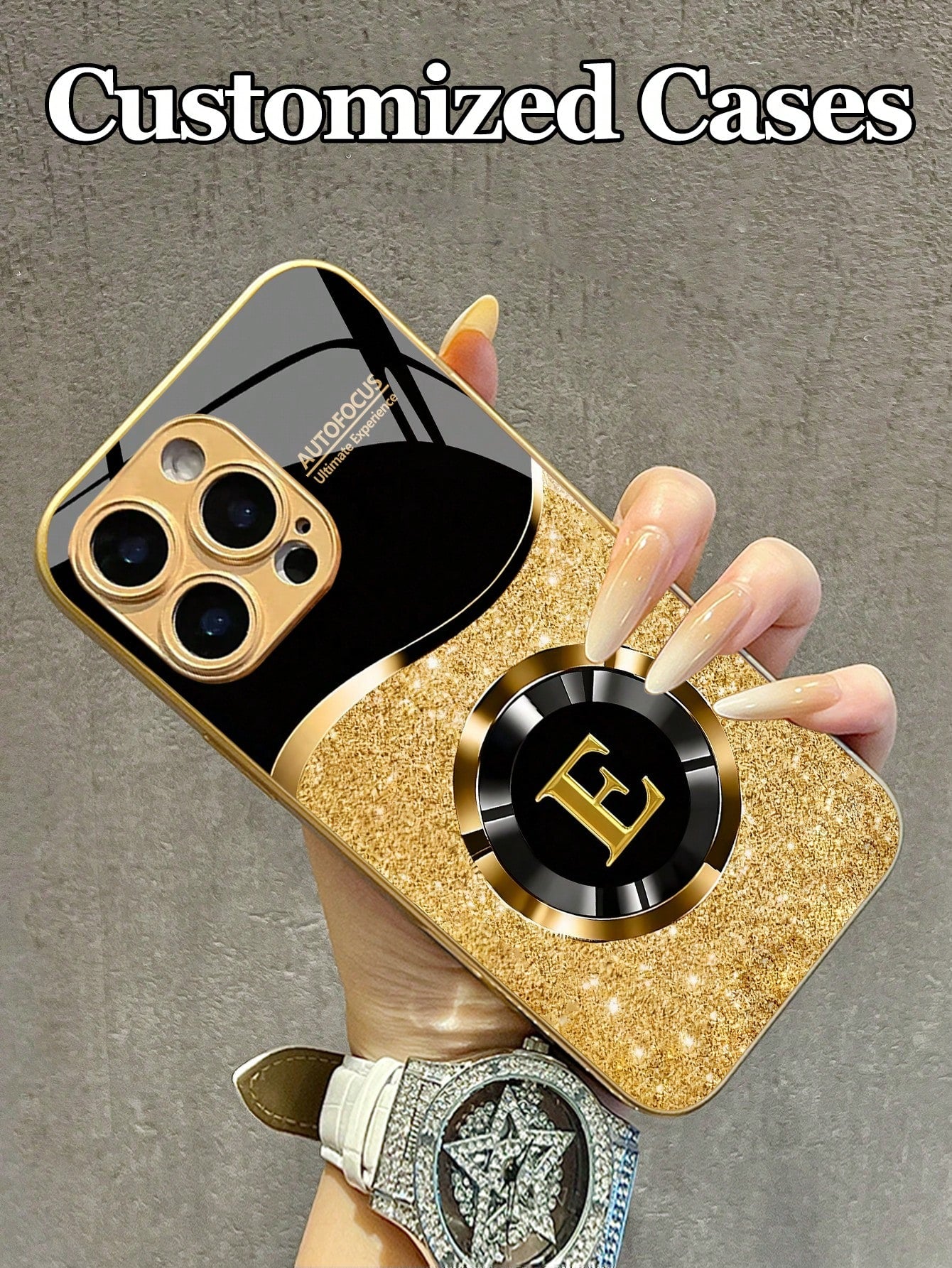1pc Customizable 26 Letters & Name Design With Blue Rhinestone Heart Pattern Tempered Glass Phone Case, Compatible With Iphone 17 Air/16 ProMax/15 Pro/14 Plus/13 Pro/12 Pro Max/11/Xs Max/8/7/6 Plus, S
