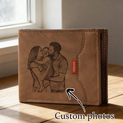 1pc Customizable Photo Leather Wallet, Men's Wallet, Gift For Him, Dad Birthday Gift, Personalized Father's Day Gift, Short Wallet, Suitable For Anniversary, Graduation, Wedding, Daily Use