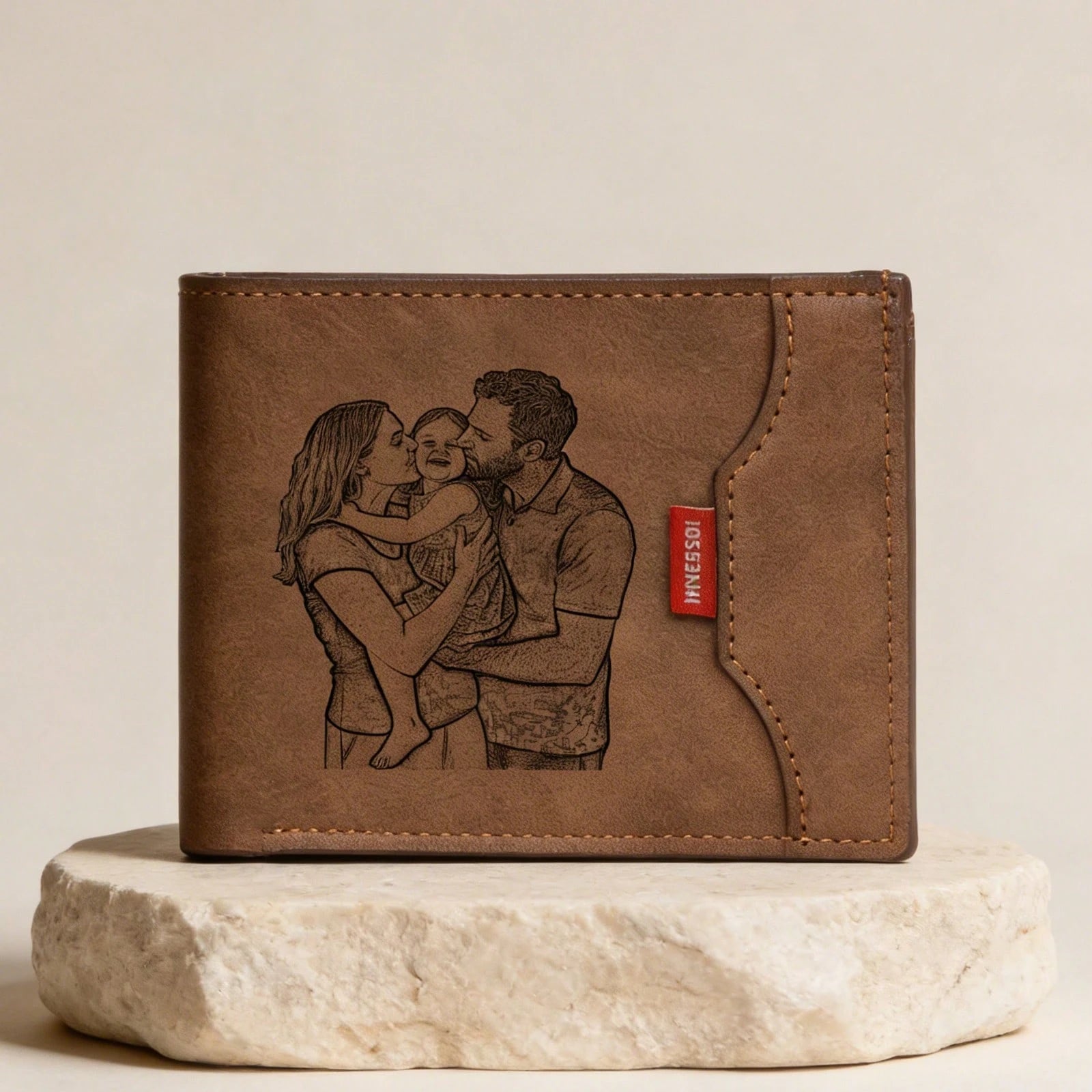 1pc Customizable Photo Leather Wallet, Men's Wallet, Gift For Him, Dad Birthday Gift, Personalized Father's Day Gift, Short Wallet, Suitable For Anniversary, Graduation, Wedding, Daily Use