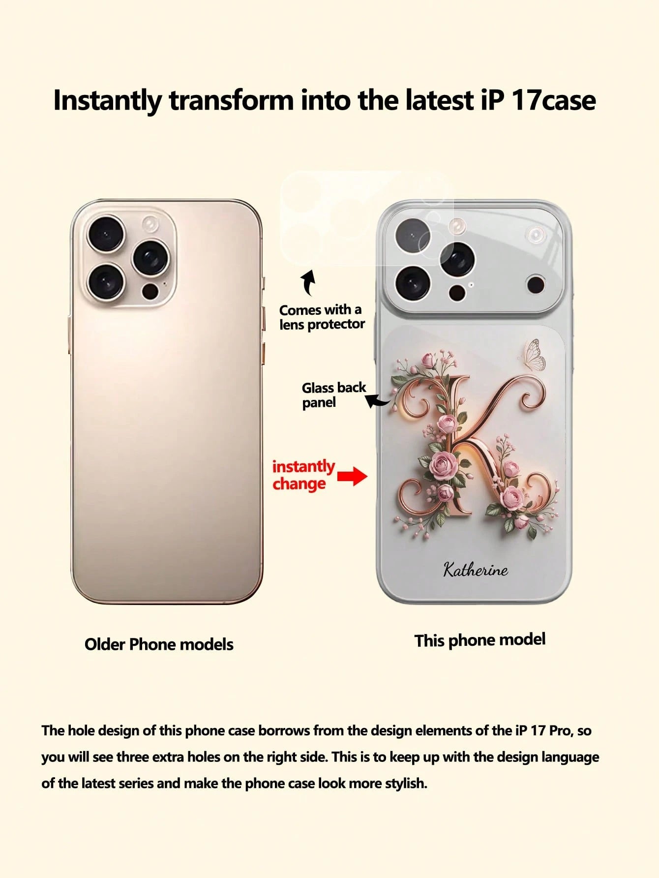 1pc Customizable Text & Letter Design With Pink Rose, Butterfly & Floral Decor, Tempered Glass Material Phone Case Suitable For IPhone 17 ProMax/17 Air/15/16 Pro/14 Plus/13 Pro/12 Pro Max/11, Tempered