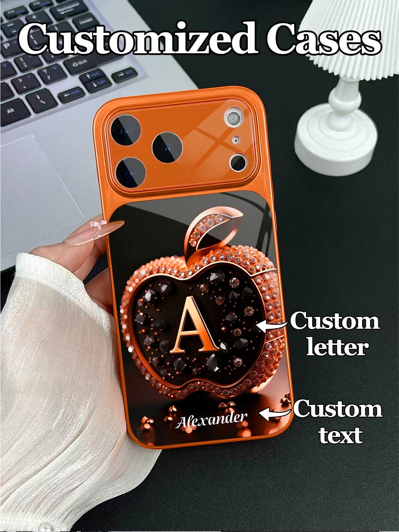 1pc Customizable Text & Letter Design With Pink Rose, Butterfly & Floral Decor, Tempered Glass Material Phone Case Suitable For IPhone 17 ProMax/17 Air/15/16 Pro/14 Plus/13 Pro/12 Pro Max/11, Tempered