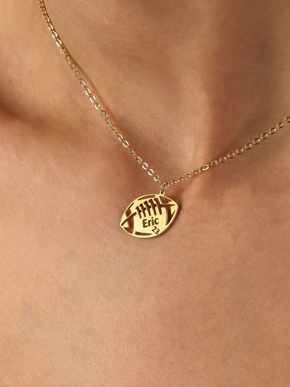 1PC [Customized] American Football Name & Number Necklace, Personalized Rugby Number Necklace, Personalized Gifts, Stainless Steel Jewelry, Customizable Name & Number, Sports Jewelry, Custom Athlete G