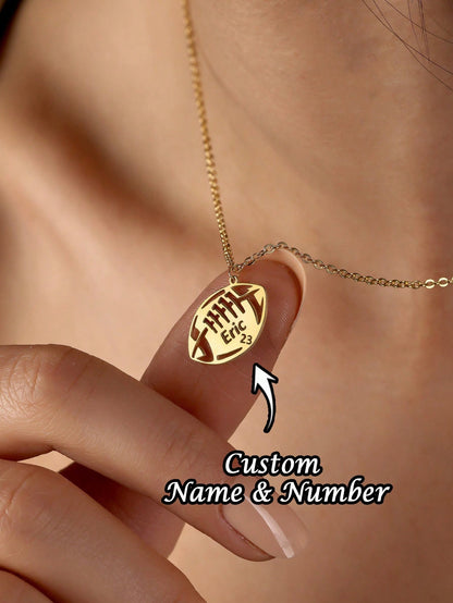 1PC [Customized] American Football Name & Number Necklace, Personalized Rugby Number Necklace, Personalized Gifts, Stainless Steel Jewelry, Customizable Name & Number, Sports Jewelry, Custom Athlete G