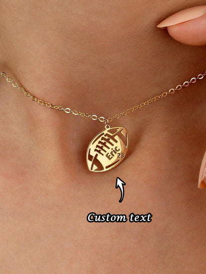 1PC [Customized] American Football Name & Number Necklace, Personalized Rugby Number Necklace, Personalized Gifts, Stainless Steel Jewelry, Customizable Name & Number, Sports Jewelry, Custom Athlete G