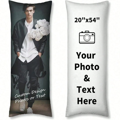 1pc Customized Double-Sided Photo Or Text Long Pillowcase, Personalized Gift, Suitable For Father's Day, Mother's Day, Halloween, Christmas, Christmas Eve, Valentine's Day, Birthday, Anniversary, Than
