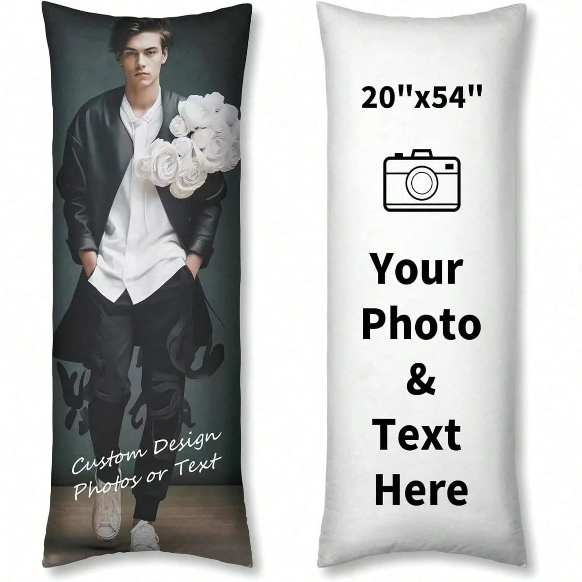 1pc Customized Double-Sided Photo Or Text Long Pillowcase, Personalized Gift, Suitable For Father's Day, Mother's Day, Halloween, Christmas, Christmas Eve, Valentine's Day, Birthday, Anniversary, Than
