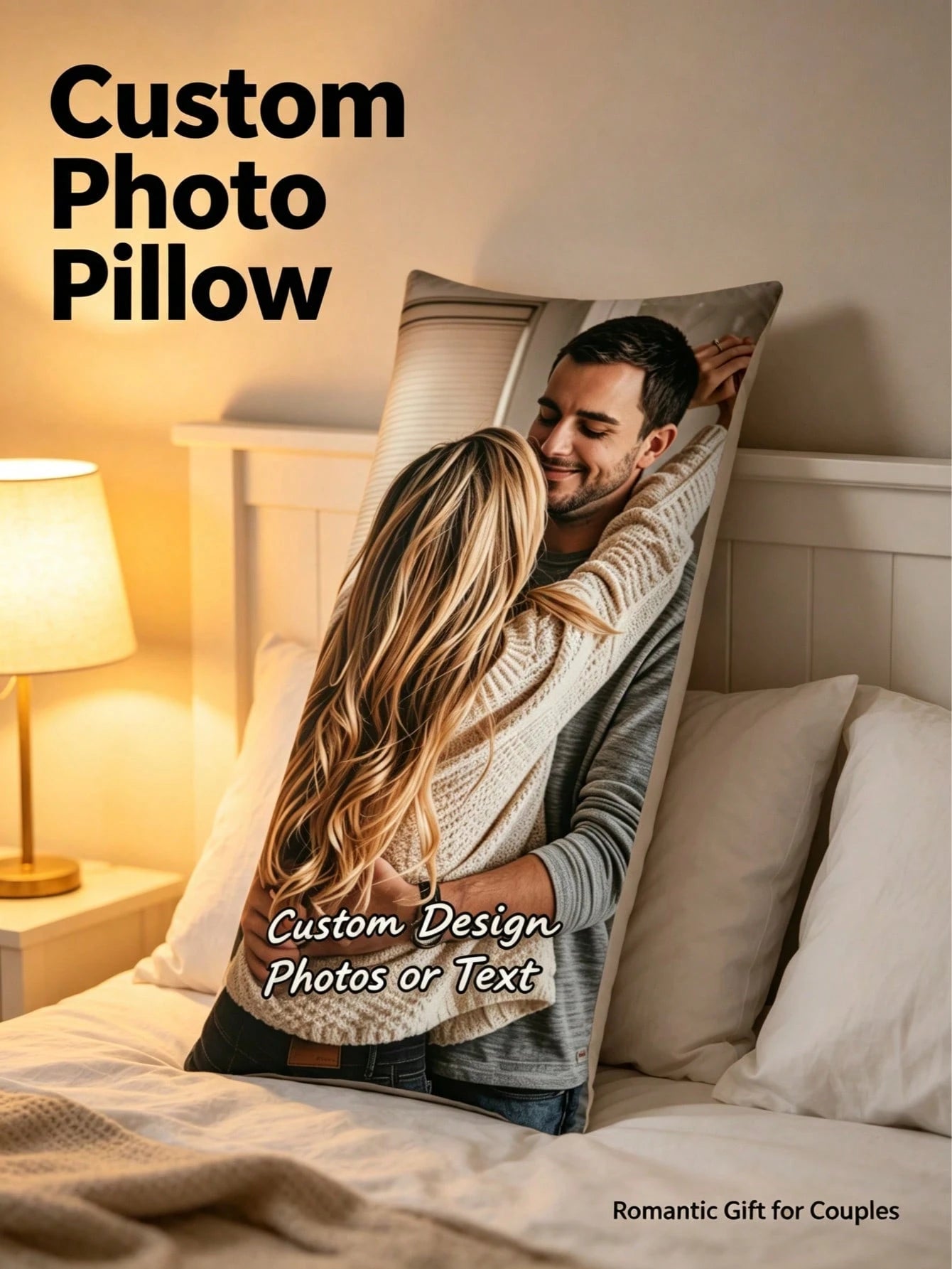 1pc Customized Double-Sided Photo Or Text Long Pillowcase, Personalized Gift, Suitable For Father's Day, Mother's Day, Halloween, Christmas, Christmas Eve, Valentine's Day, Birthday, Anniversary, Than