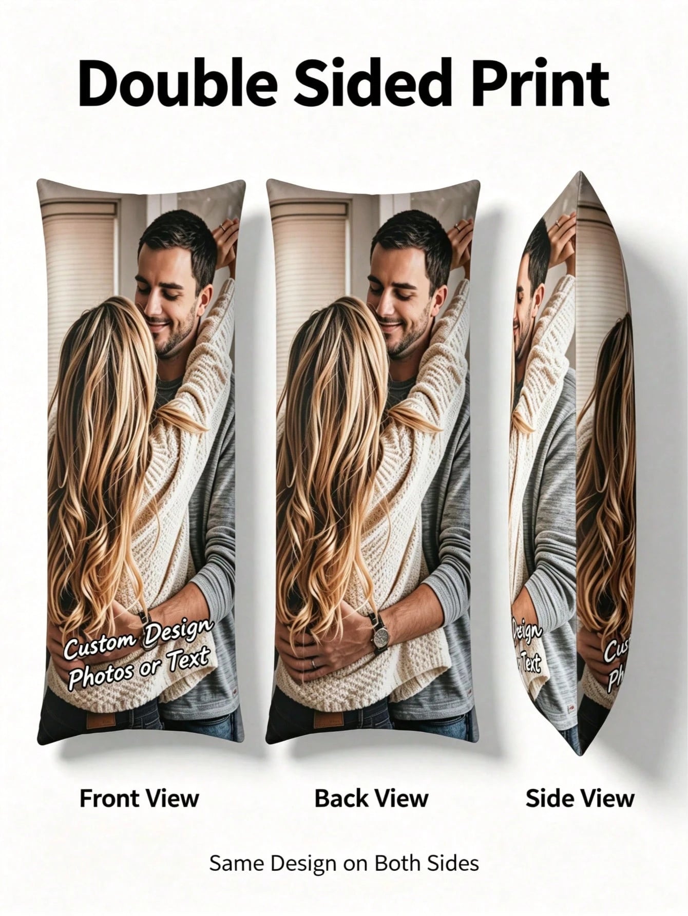 1pc Customized Double-Sided Photo Or Text Long Pillowcase, Personalized Gift, Suitable For Father's Day, Mother's Day, Halloween, Christmas, Christmas Eve, Valentine's Day, Birthday, Anniversary, Than